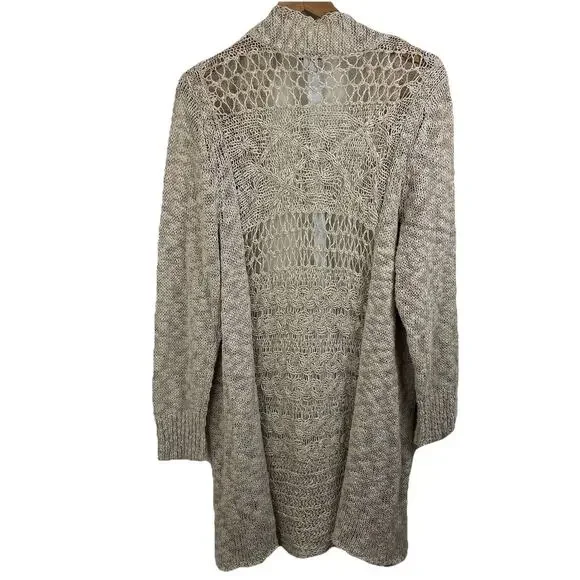 Lucky Brand Open Knit Crochet Duster Cardigan Womens 2XB Tan Boho Western - Picture 2 of 4